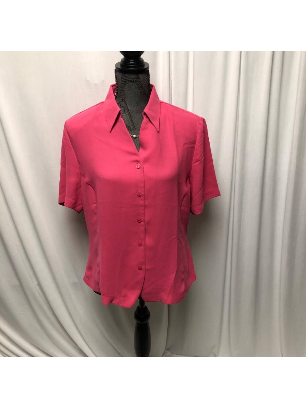 Liz Baker Button Up Blouse Womens Size 14 Pink Short Sleeve Shirt Office